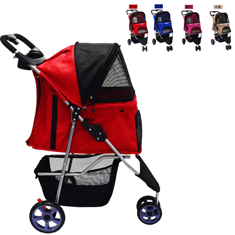 A 3 Wheels Pet Trolley Lightweight Folding Cat Dog Stroller Easy Storage with Removable Disks Soft Sleeping Mats Shock Absorber