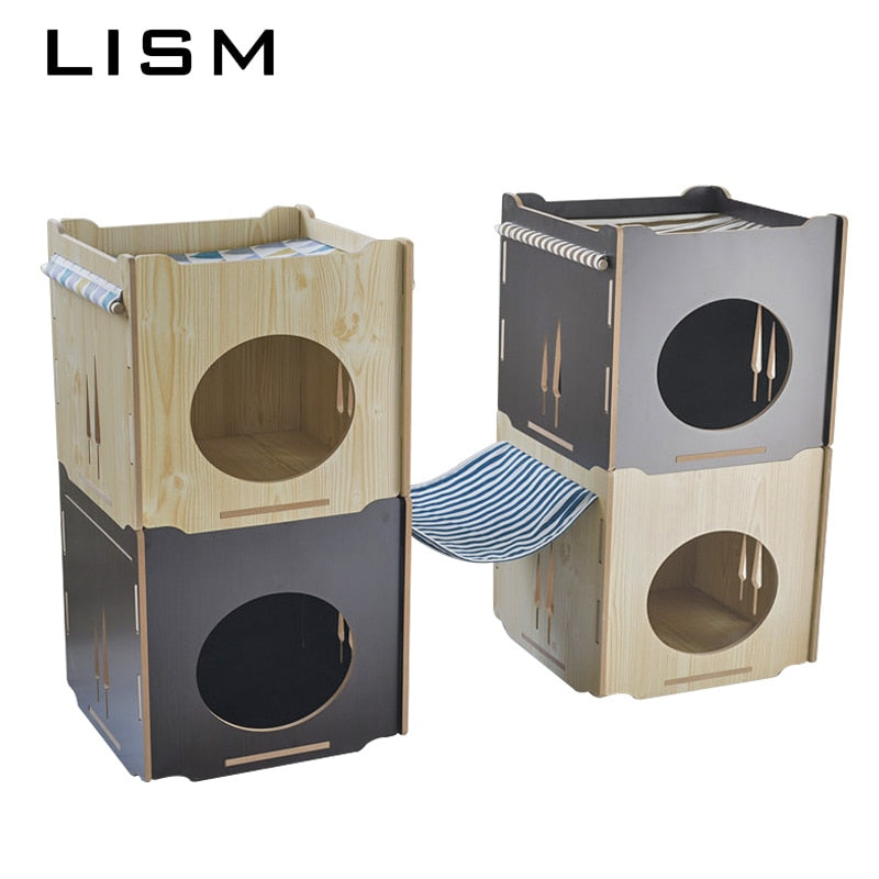2019 Pet Cat Kennel Wooden House Home Cats Hammock House Warming Nest for All Cat Small Dogs House Bed Four Seasons Universal