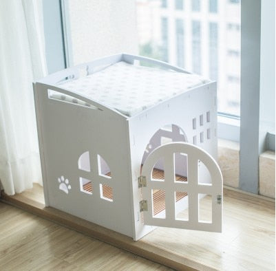 Cat Sleeping Bed with Door Window Cat Bed Cat House for Small Dogs Nest Four Seasons Villa Washable  Cat Beds Tents Kitten House