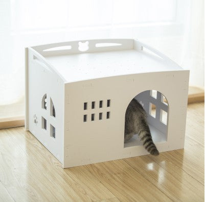 Cat Sleeping Bed with Door Window Cat Bed Cat House for Small Dogs Nest Four Seasons Villa Washable  Cat Beds Tents Kitten House
