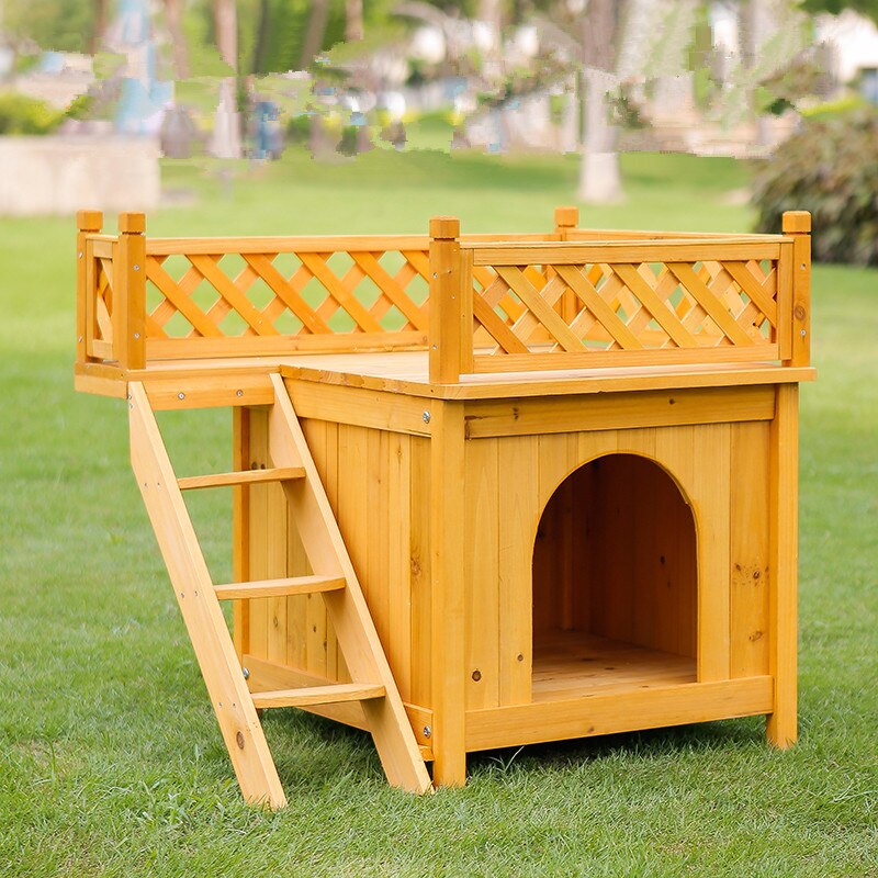 Solid wooden Shiki Cat cage nest Detachable Outdoor waterproof cat house 2nd floor climbing villa four seasons doghouse free