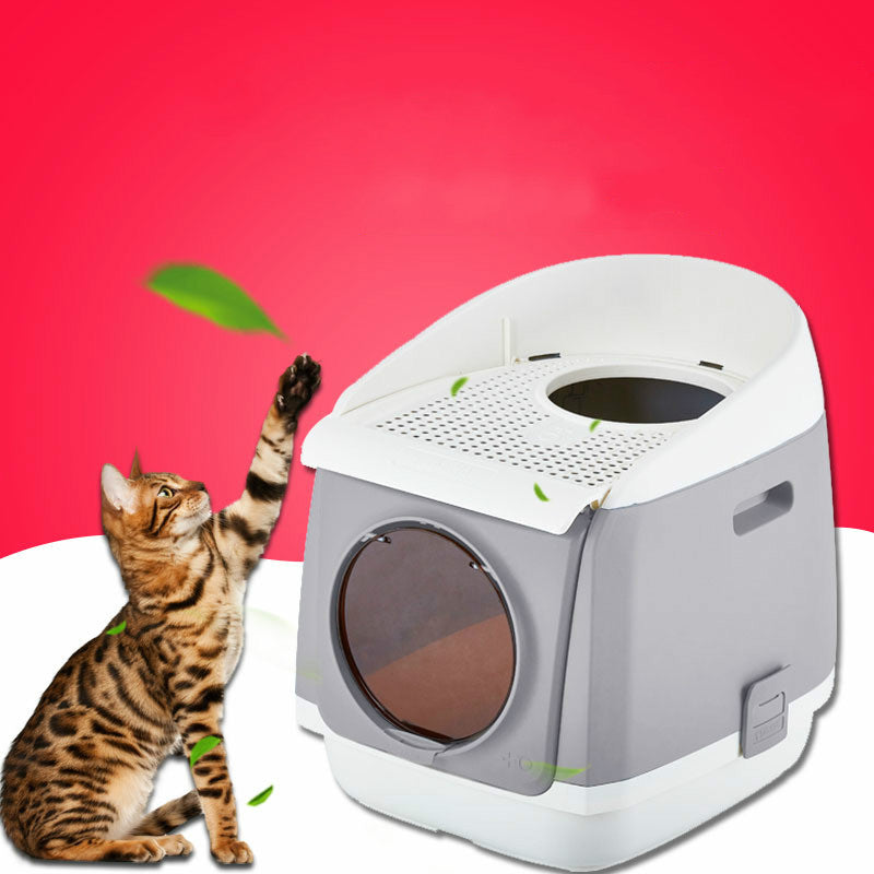Fabric Cabin Cat Sand Pot Dual-door Fully-enclosed Cat Toilet Splash-proof Folding Cat Toilet Pet Mat Cat Litter Box