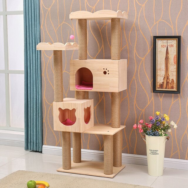 Cat Crawler Solid Wood Pet Nest Cat Products Grab Column Large Plate Cat Toy Pet Supplies Camas De Princesa Cat Bed House
