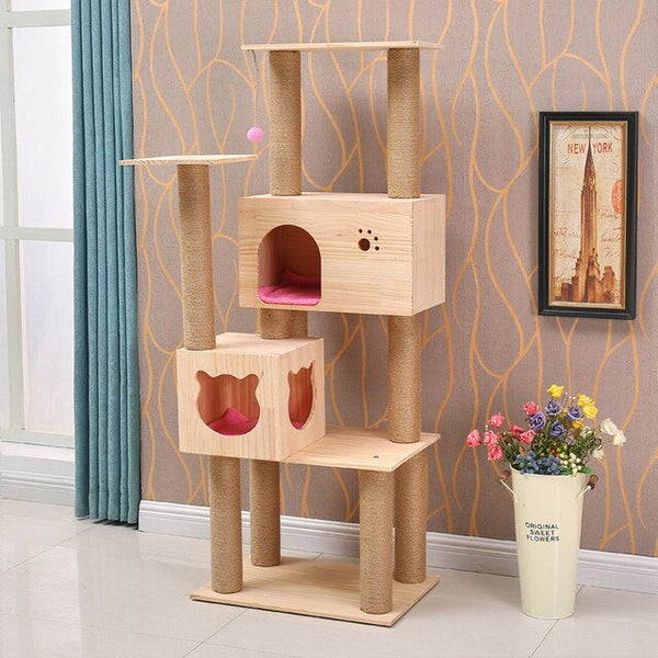 Cat Crawler Solid Wood Pet Nest Cat Products Grab Column Large Plate Cat Toy Pet Supplies Camas De Princesa Cat Bed House