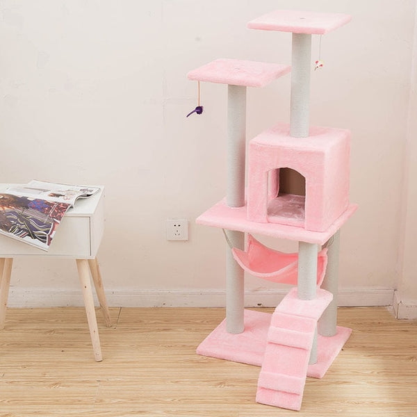 HEYPET Cat Toy Scratching H125CM Wood Climbing Tree Cat Jumping Standing Frame Cat Bed Furniture Pet Supplies