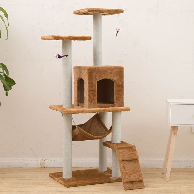 HEYPET Cat Toy Scratching H125CM Wood Climbing Tree Cat Jumping Standing Frame Cat Bed Furniture Pet Supplies