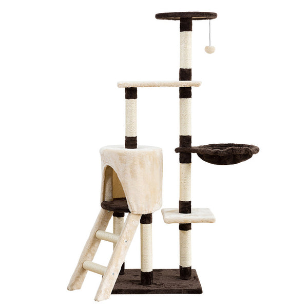 53in Pet Cat Tree House with Hanging Ball Cats Furniture for Cat Tower Cat Tree Scratchers Tree for Pet House Play