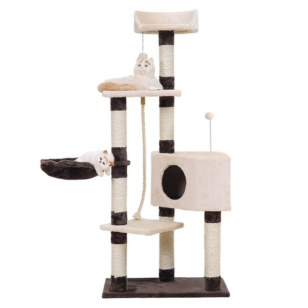 53in Pet Cat Tree House with Hanging Ball Cats Furniture for Cat Tower Cat Tree Scratchers Tree for Pet House Play