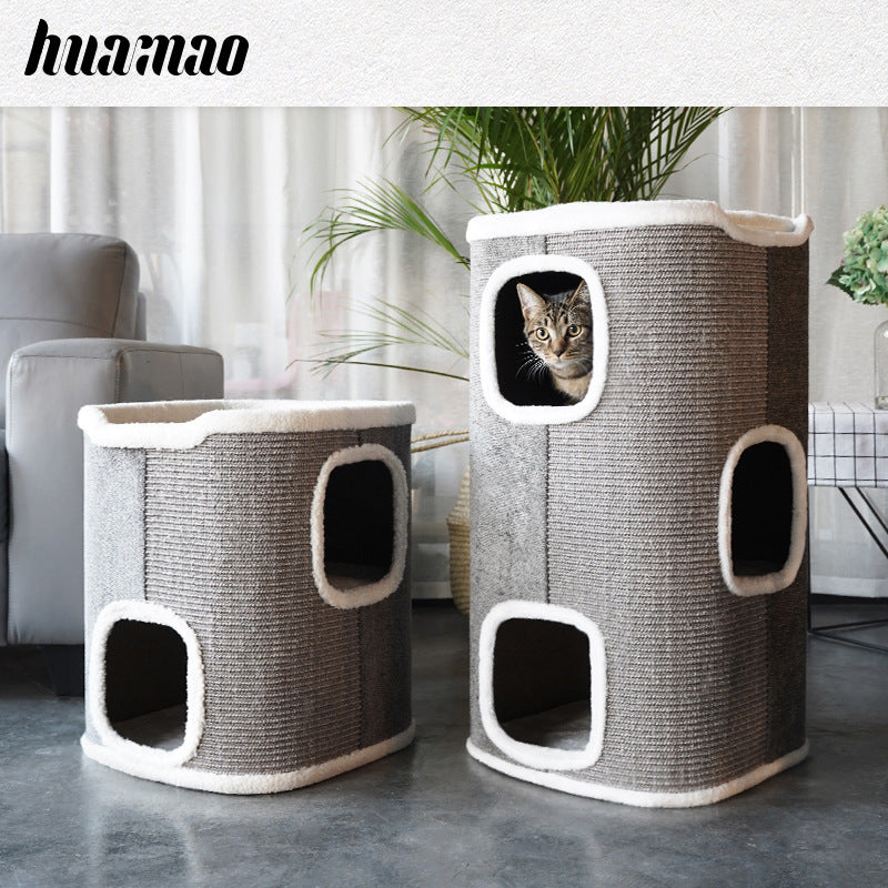 Sisal barrel cat climbs cat nest cat tree four seasons universal half-closed villa deluxe pet supplies cat furniture cat house