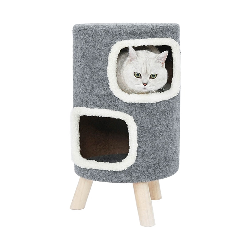 Wood Cat'S Tree Scratcher Tower Condo Furniture Scratch Post Cat Jumping Toy Ladder Kitten Pet House Hammock Winter Nest 50MW108