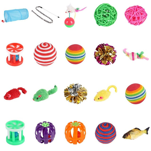20/21Pcs Pet Dog Cat Toys Set Assorted Teaser Cats Exercise Toys Chew Ball Dog Toys Tooth Grinding & Training Pet Toy Supplies