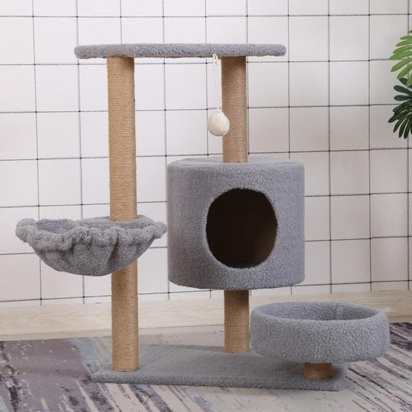 Pet Natural Sisal Climbing Frame Scratching Board with Plush Nest Toy for Cats