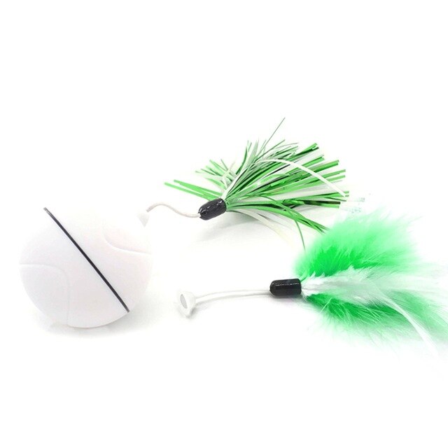 LED Cat Ball Toy with Detachable Feather USB Rechargeable Interactive Cat Toy Automatic Electric Rolling Ball Pet Toys