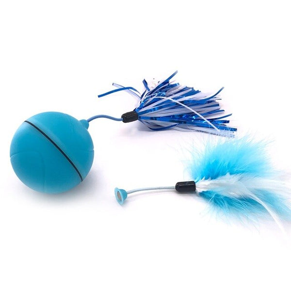LED Cat Ball Toy with Detachable Feather USB Rechargeable Interactive Cat Toy Automatic Electric Rolling Ball Pet Toys