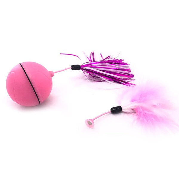 LED Cat Ball Toy with Detachable Feather USB Rechargeable Interactive Cat Toy Automatic Electric Rolling Ball Pet Toys