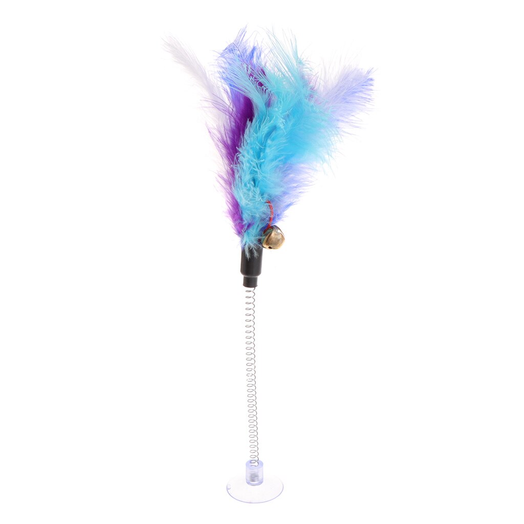 Cat Toys Feather Stick Spring Suction Cup Pet Teaser Funny Interactive Wand Bell