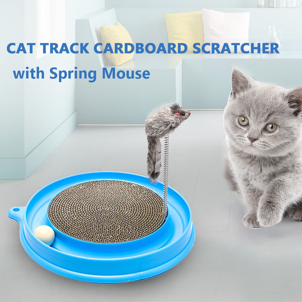 Cat Track Toy Cardboard Scratcher with Spring Mouse Interactive Moving Ball Plate Crazy Ball Disk Toys for Cats Pet Supplies