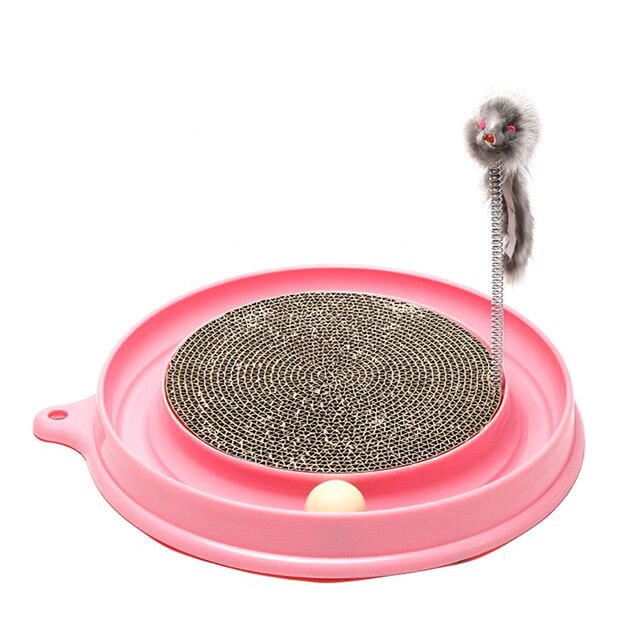 Cat Track Toy Cardboard Scratcher with Spring Mouse Interactive Moving Ball Plate Crazy Ball Disk Toys for Cats Pet Supplies