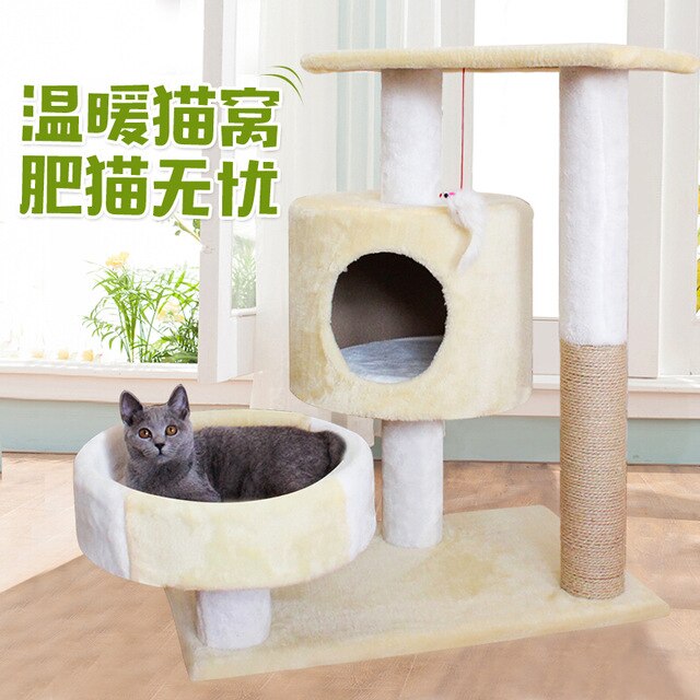 cat climbing frame cat litter tree solid wood one small cat frame scratch column multi-layer jumping cat toy