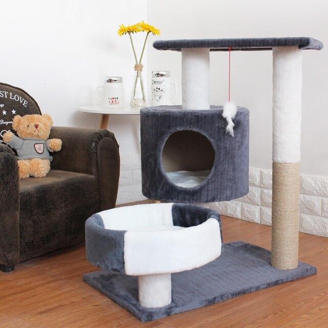 17%cat climbing frame cat litter tree solid wood one small cat frame scratch column multi-layer jumping cat toy