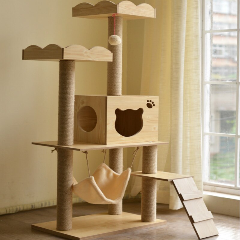Large cat climbing frame cat nest tree grab column cat toy jumping platform multilayer wooden cat supplies