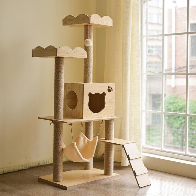 Large cat climbing frame cat nest tree grab column cat toy jumping platform multilayer wooden cat supplies