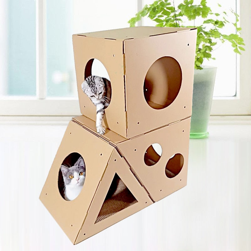 Lounge Cat Scratcher House Pad Cat Toy Scratch Cat Bed Nest Cave Corrugated Paper Kedi Evi Casa Gato Interactive Tunnel 50MW54