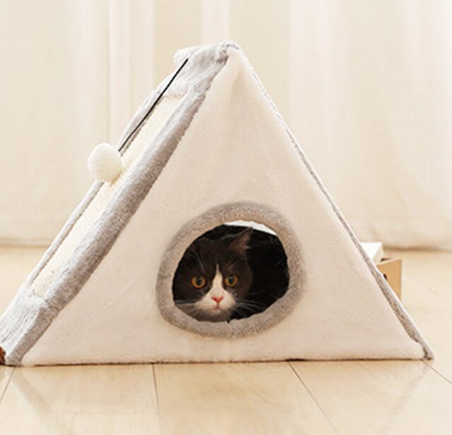 4pcs Cat Sleeping Bed Kitten House Multi-functional Funny Cat House Scratcher Toy With Ball Toy