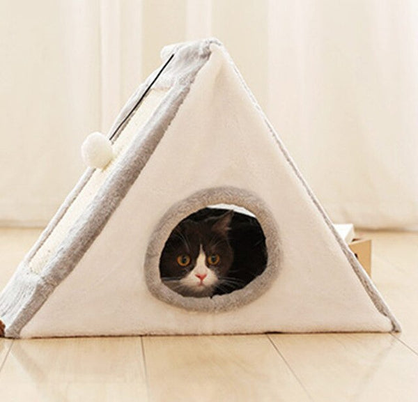 4pcs Cat Sleeping Bed Kitten House Multi-functional Funny Cat House Scratcher Toy With Ball Toy