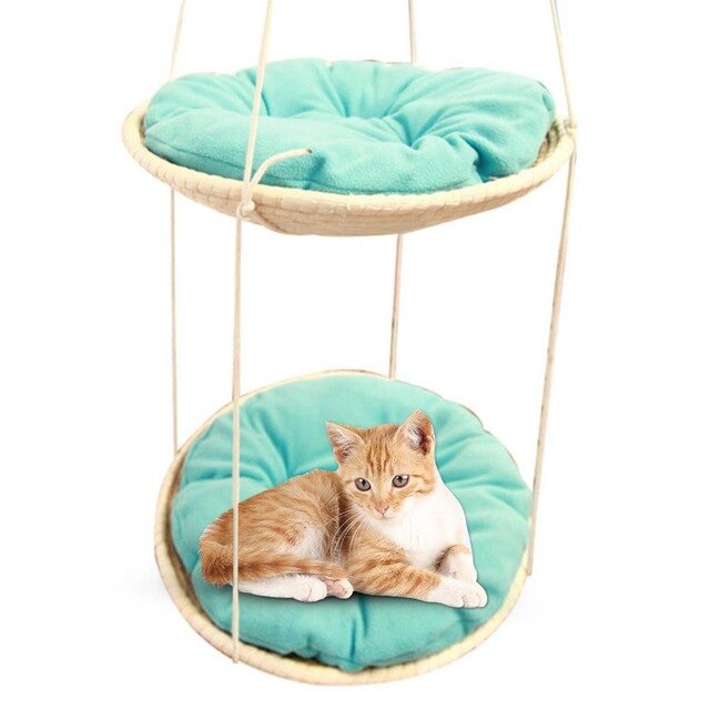 Cat Hammock Bed Pet Removable Cosy Non-Toxic Cushion Straw Climbing Bed Warm Soft Hanging Cushion Bench Cat Bed