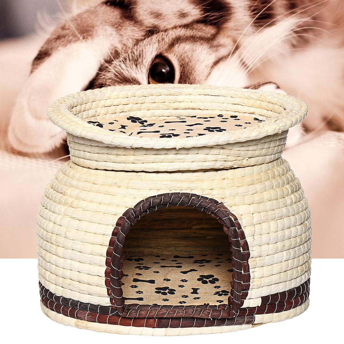 Dual-use Pet Dog Cat Soft Bed House Kennel Breathable 2 Layers Puppy Cushion Basket Cage Pet Supplies Cat Accessories 44x33cm