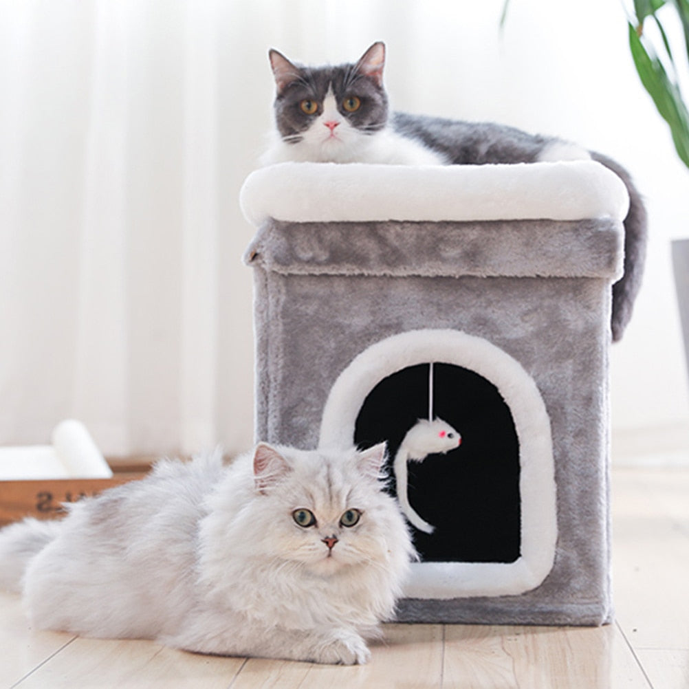 Plush Cat House Sleeping House Non-Slip Warm Soft Winter Season Creative Double Layer Foldable Pet Cat Bed Cat Accessories