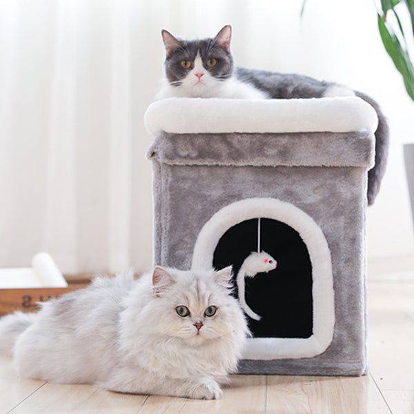 Plush Cat House Sleeping House Non-Slip Warm Soft Winter Season Creative Double Layer Foldable Pet Cat Bed Cat Accessories