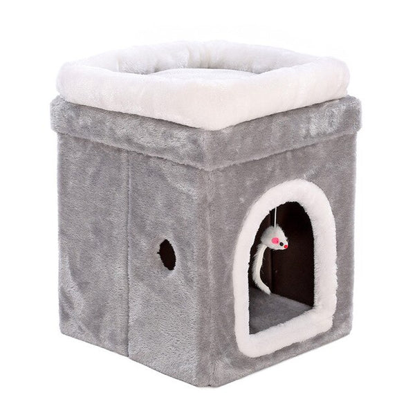 Plush Cat House Sleeping House Non-Slip Warm Soft Winter Season Creative Double Layer Foldable Pet Cat Bed Cat Accessories