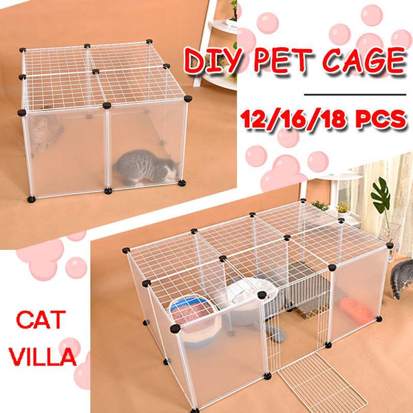 DIY Large Dogs Cat Villa Home Pet Cage Anti-Skips Cat Fence Pet Bed House Plastic Transparent Indoor Outdoor Tent Playpen Fence