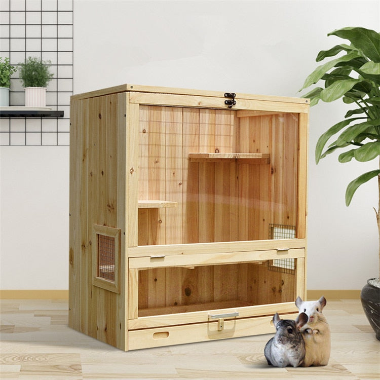 Chinchilla cage natural solid wood villa household pet cabinet chassis drawer winter warm summer cool climbing breeding