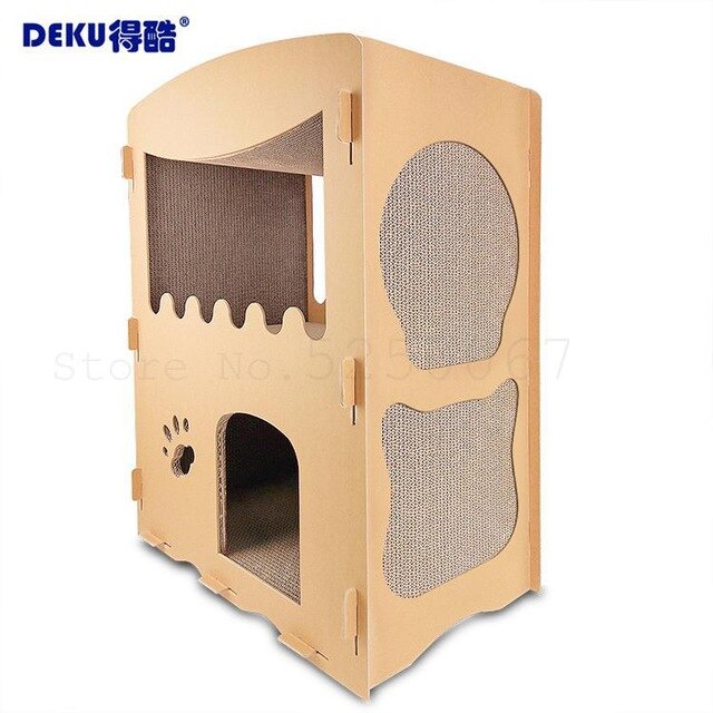 Cat Double Cat House Villa Villa's Cat Scratch Board Grinding Claws, Large Corrugated Cat Litter