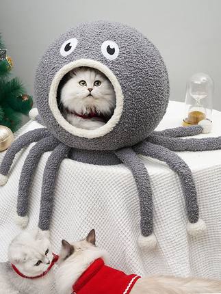 Squid Shape cat house deep sleep warm net red cat room supplies can make sound entertainment and rest Vocal toy