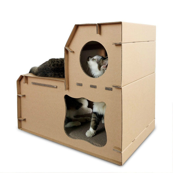 Pet cat toy cat scratch board, corrugated paper diy cat room double step cat house