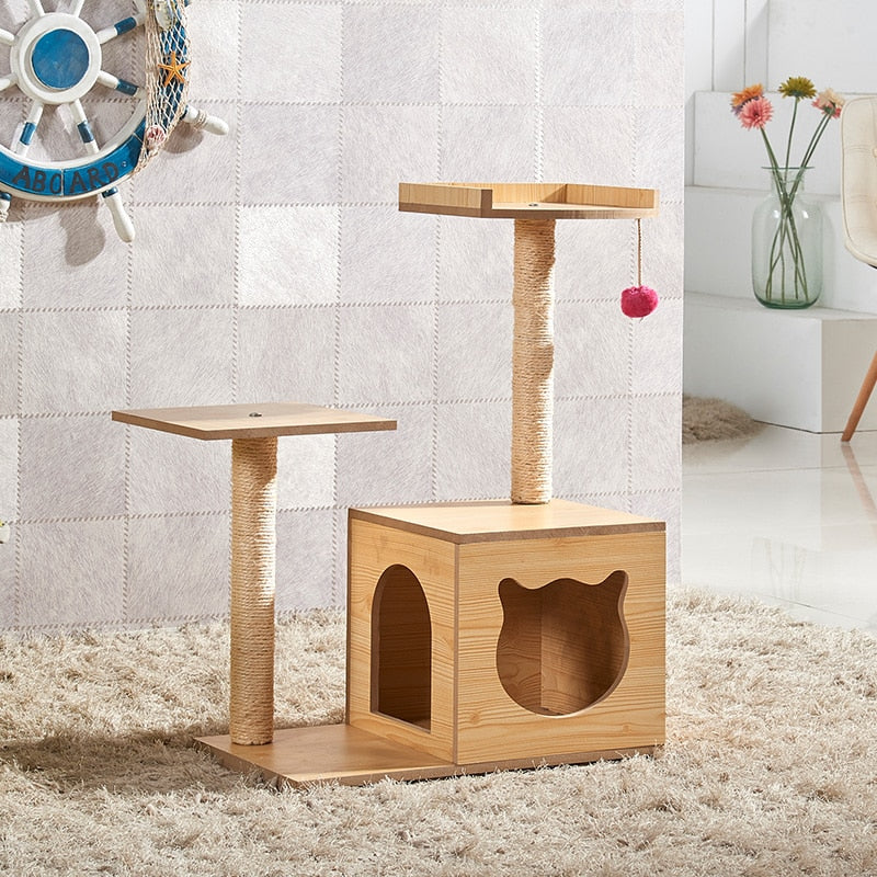 Solid Wood Cat Climb Frame Sisal Cat Nest Cat House Cat Tree Cat Catch Board Cat Grab Pillar Cat Toy