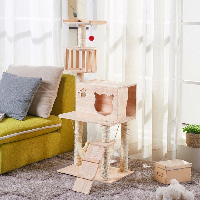 Solid Wood Cat Climb Frame Sisal Cat Nest Cat House Cat Tree Cat Catch Board Cat Grab Pillar Cat Toy