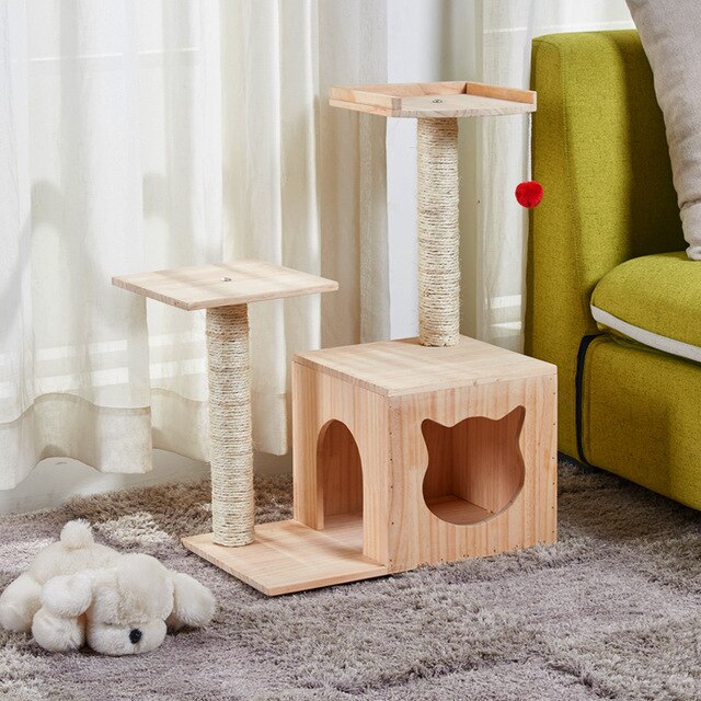 Solid Wood Cat Climb Frame Sisal Cat Nest Cat House Cat Tree Cat Catch Board Cat Grab Pillar Cat Toy