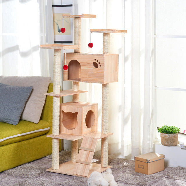 Solid Wood Cat Climb Frame Sisal Cat Nest Cat House Cat Tree Cat Catch Board Cat Grab Pillar Cat Toy