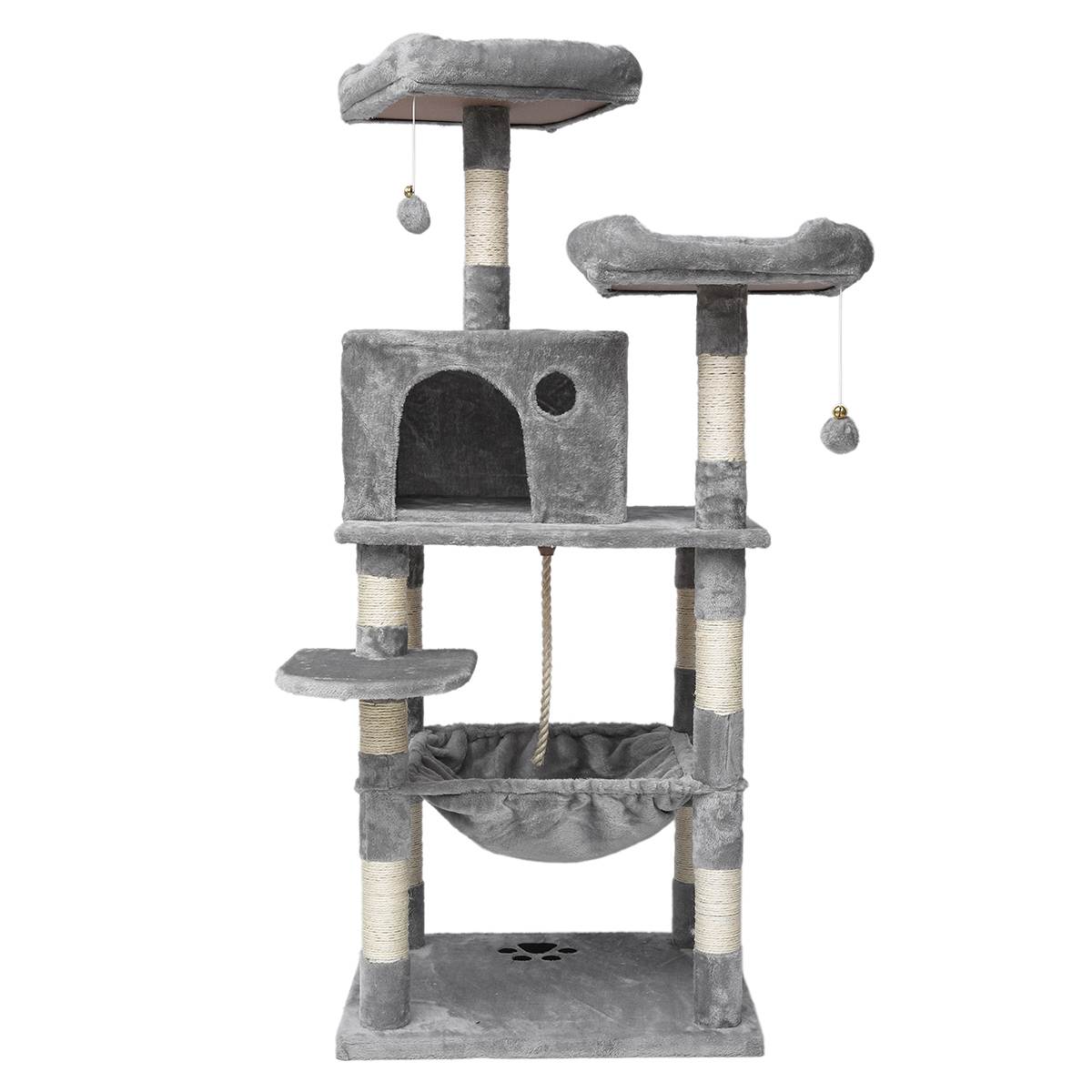 Pet Cats Tree House with Hanging Ball Cat Toy Furniture Scratch Solid Woods for Cats Climbing Frame Cat Condos