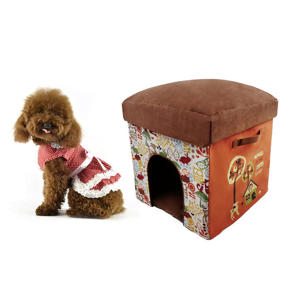 2-in-1 Multifunctional Foldable Washable Pet Cats Small Dogs Soft House Bed Living Room Foot Rest Cushioned Stool Cat Dog House