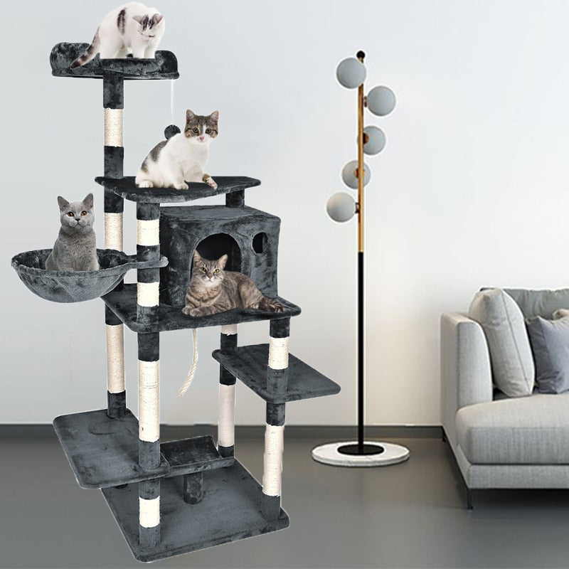 170CM Cat Tree House with Hanging Ball Cat Scratching Post Cat Condo Cat Tower Cat Tree Board Condo Furniture