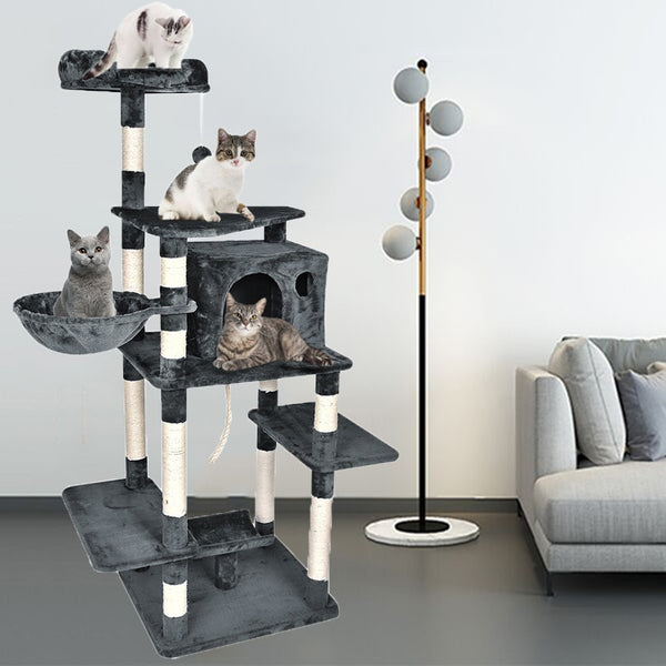 170CM Cat Tree House with Hanging Ball Cat Scratching Post Cat Condo Cat Tower Cat Tree Board Condo Furniture
