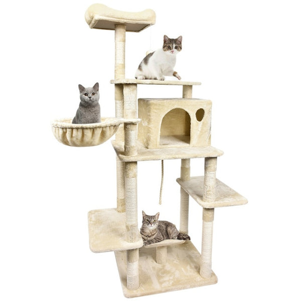 170CM Cat Tree House with Hanging Ball Cat Scratching Post Cat Condo Cat Tower Cat Tree Board Condo Furniture