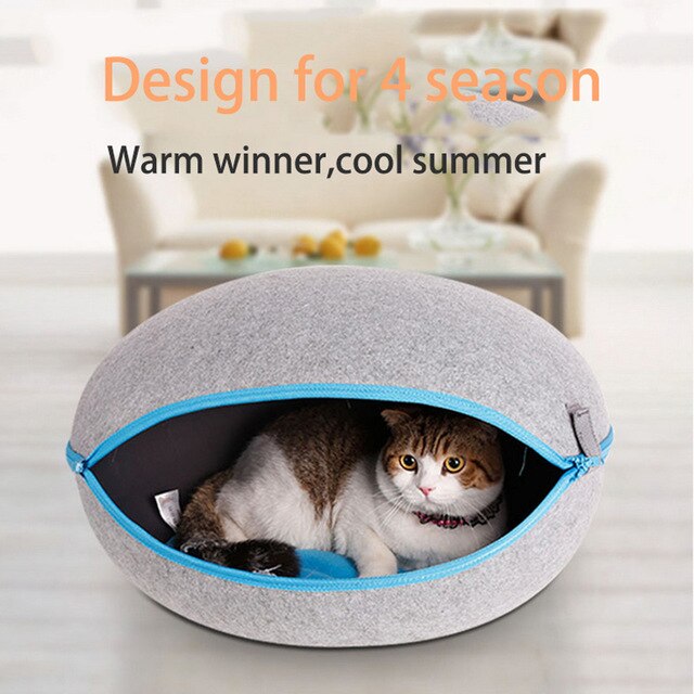 Cute Cat Beds Detachable Green Brown Nature Felt Upper Dog Cage Cat House With Blanket Cat Beds Design For Spring Summer  Winner