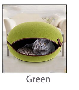 Cute Cat Beds Detachable Green Brown Nature Felt Upper Dog Cage Cat House With Blanket Cat Beds Design For Spring Summer  Winner